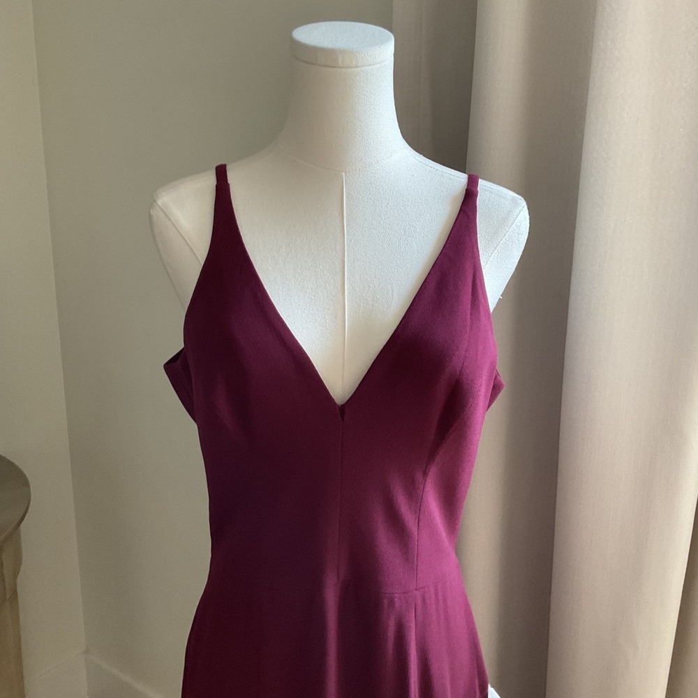 Dress The Population Iris Slit Crepe Gown Side Slit Burgundy LARGE NWT - Picture 3 of 14